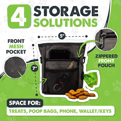 Dog Treat Pouch | No Spill Magenetic Clasp - Hands-Free Pouches for Training - Pets Training Treat Pouches for Dog Walks - Pet Bags Pouch - Built in Poop Bag Holder