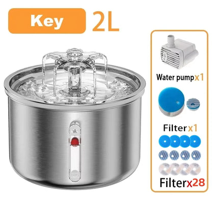 Cat Water Fountain Stainless Steel Pet Water Fountain for Cats inside 1Filters&Ultra-Quiet Pump 2.2L/73Oz Dog Pet Water Fountain