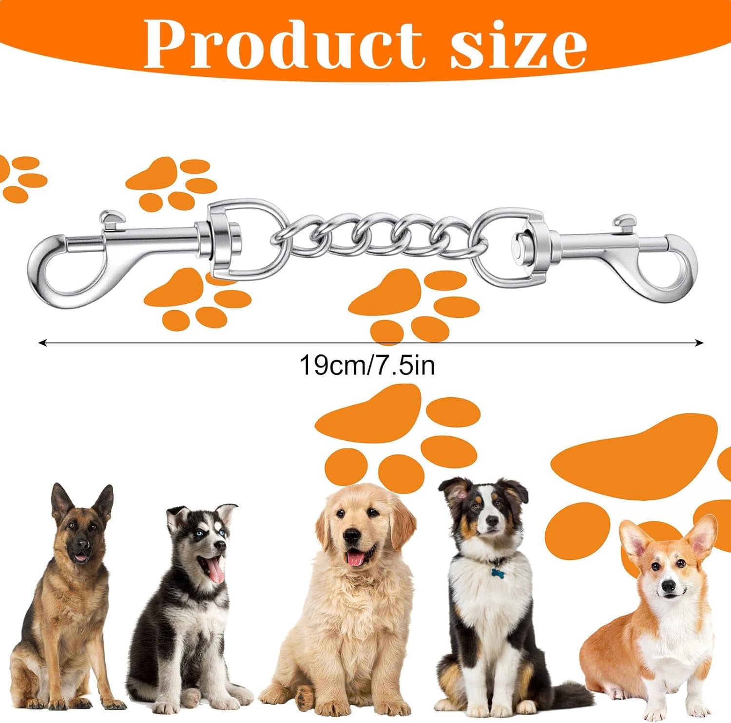 Prong Collar Safety Clip Stainless Steel Safety Clip for Prong Collar 7.5 Inches Silver Dog Harness Collar Leash Connector