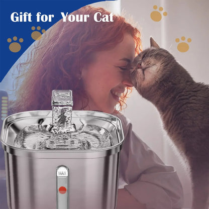 Cat Water Fountain Stainless Steel Pet Water Fountain for Cats inside 1Filters&Ultra-Quiet Pump 2.2L/73Oz Dog Pet Water Fountain