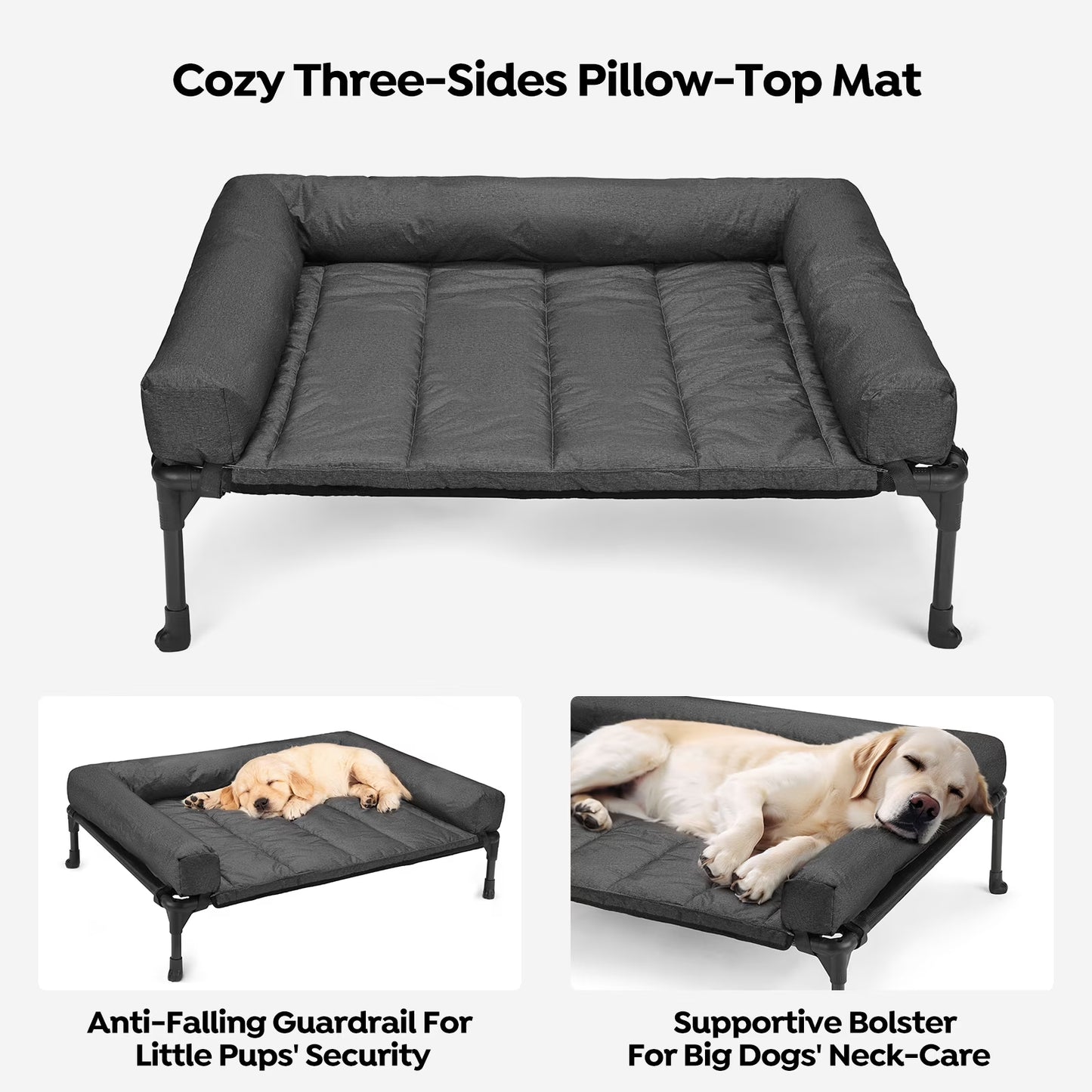 Cooling Elevated Dog Bed + Waterproof Removable Pillow-Top Mat, Dog Sofa Bed, Xlarge, Black