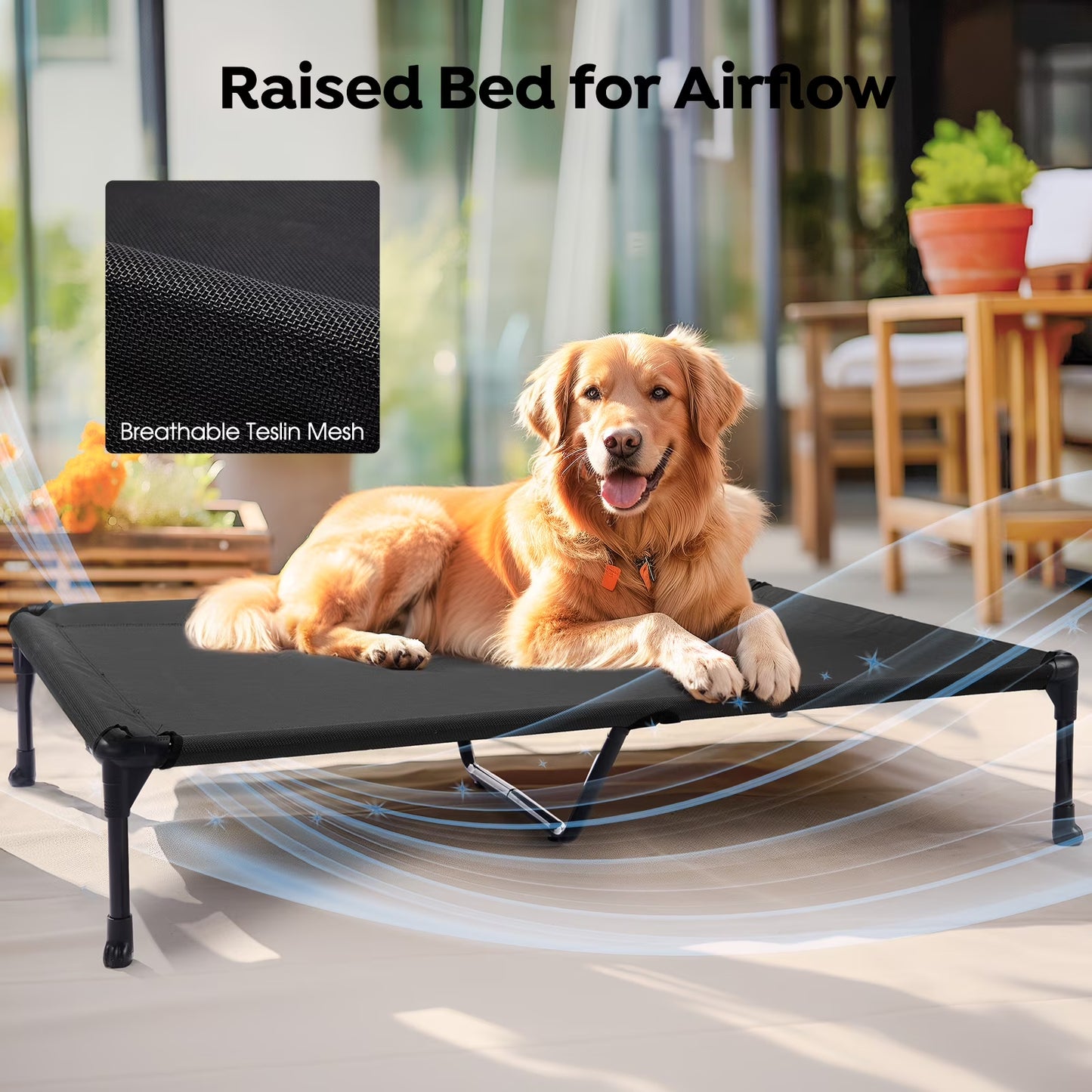 Cooling Elevated Dog Bed + Waterproof Removable Pillow-Top Mat, Dog Sofa Bed, Xlarge, Black