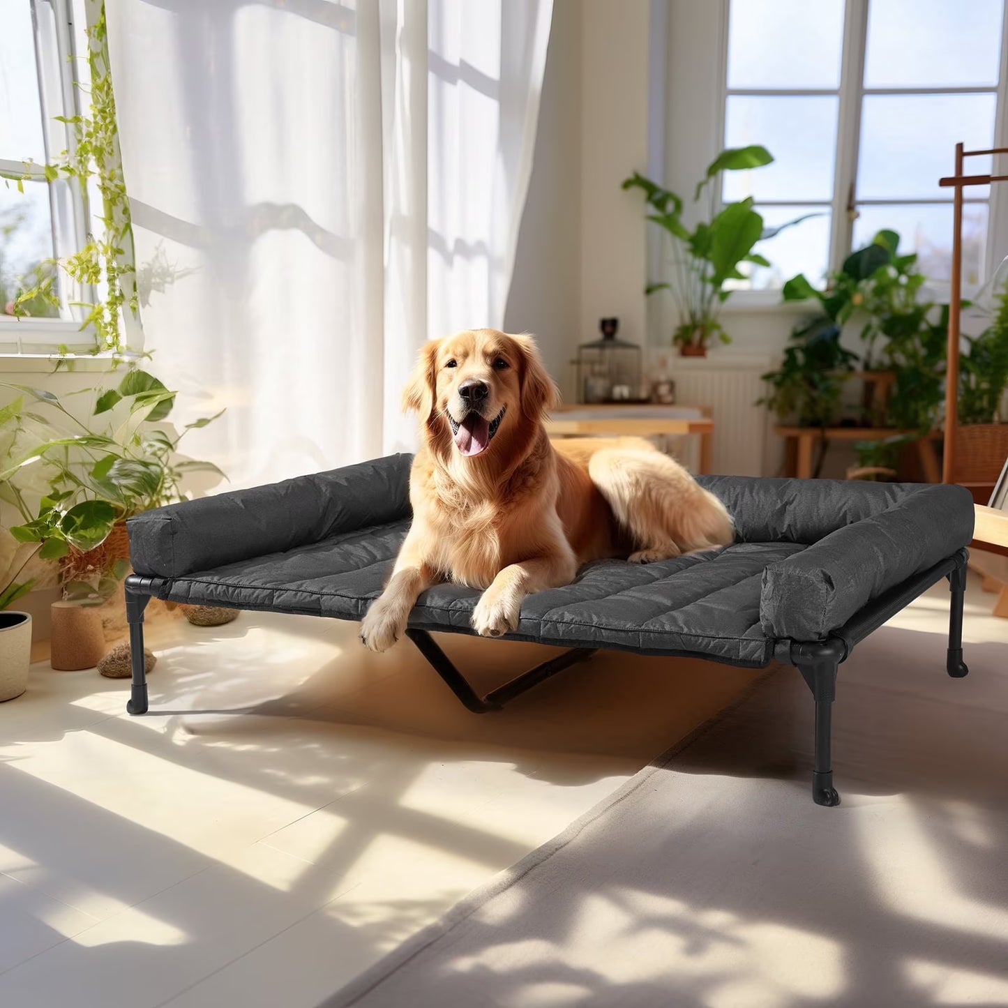 Cooling Elevated Dog Bed + Waterproof Removable Pillow-Top Mat, Dog Sofa Bed, Xlarge, Black